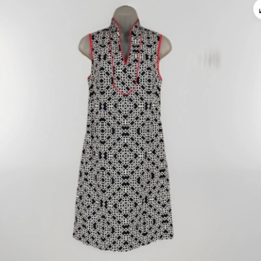 Jessica Howard Black and White Midi Dress with Pink Trim